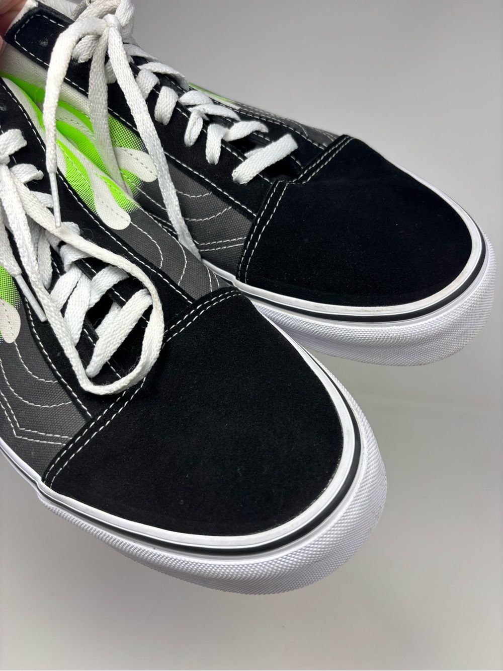 Vans Men’s Shoes Black & Neon Green Flame Old Skool Sneakers Size 13 - Picture 11 of 16